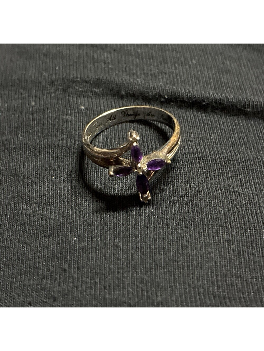 Holy Trinity BGE Amethyst Sterling Silver Cross-shaped Women's Ring-Size 8